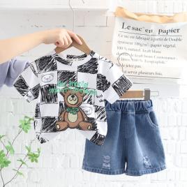 Costumas cu tricou alb si blugi pentru baietei - bear (marime disponibila: