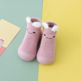 Mocasini roz cu talpa antiderapanta - happy face (marime disponibila: marimea