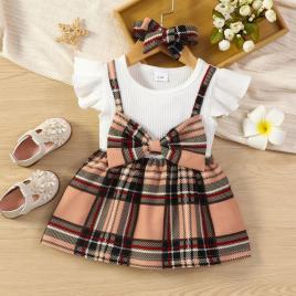 Rochita cu maneca scurta cu fustita in carouri (marime disponibila: 6-9 luni