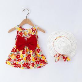 Rochita cu palarie - floricele rosii si galbene (marime disponibila: 18-24 luni)