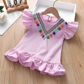Rochita roz pentru fetite - ciucurasi colorati (marime disponibila: 18-24 luni)