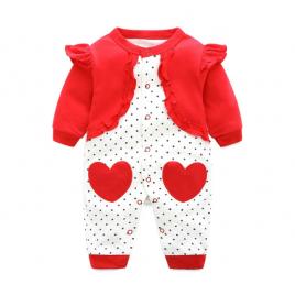 Salopeta alba cu rosu si bulinute (marime disponibila: 12-18 luni (marimea 21
