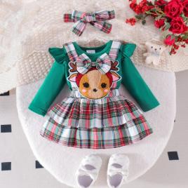Sarafan cu body verde cu maneca lunga - baby reindeer (marime disponibila: 6-12