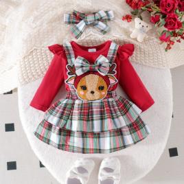 Sarafan cu body visiniu maneca lunga - baby reindeer (marime disponibila: 12-18