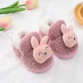 Botosei bebelusi roz, cu design iepuras si material pufos (marime disponibila: