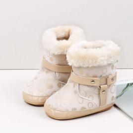 Cizmulite pentru bebelusi, crem, cu buline aurii (marime disponibila: 3-6 luni