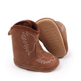 Cizmulite pentru bebelusi, maro, stil cowboy, cu broderie de aripi (marime