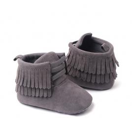 Pantofiori inalti pentru bebelusi, gri, cu franjuri (marime disponibila: 3-6