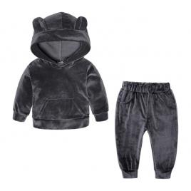 Trening gri din catifea pentru bebelusi - urechiuse (marime disponibila: 3-6