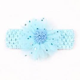 Bentita bleu pentru fetite - floarea dantelata cu stelute