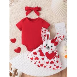 Set sarafan alb cu inimioare si body rosu (marime disponibila: 9-12 luni