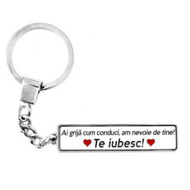 Breloc cadou personalizat, metal, argintiu, mesaj ai grija 3