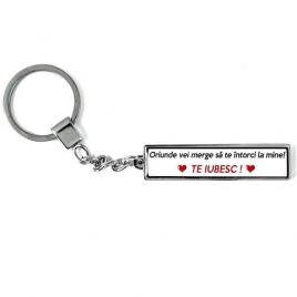 Breloc cadou personalizat, metal, argintiu, mesaj oriunde