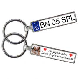 Breloc auto metalic, personalizat cu poza si mesaj