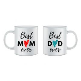 Set cani personalizate pentru parinti, best mom ever si best dad ever, 320ml