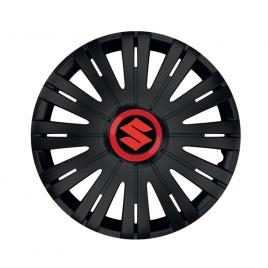 Set 4 capace roti negre cu inel rosu active r15 pentru gama auto suzuki