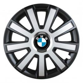 Set 4 capace roti silver/black cu inel cromat r14 pentru gama auto bmw