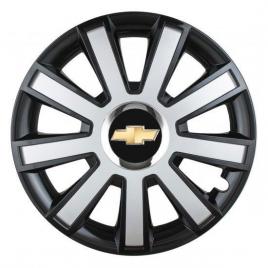 Set 4 capace roti silver/black cu inel cromat r14 pentru gama auto chevrolet