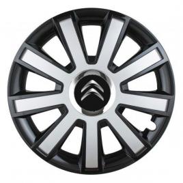 Set 4 capace roti silver/black cu inel cromat r14 pentru gama auto citroen