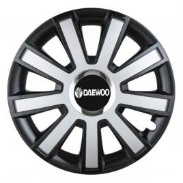 Set 4 capace roti silver/black cu inel cromat r14 pentru gama auto daewoo