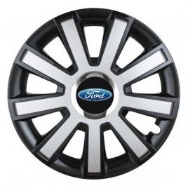 Set 4 capace roti silver/black cu inel cromat r14 pentru gama auto ford
