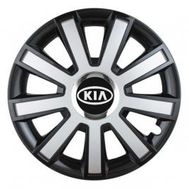 Set 4 capace roti silver/black cu inel cromat r14 pentru gama auto kia