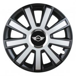 Set 4 capace roti silver/black cu inel cromat r14 pentru gama auto mini