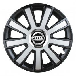 Set 4 capace roti silver/black cu inel cromat r14 pentru gama auto nissan