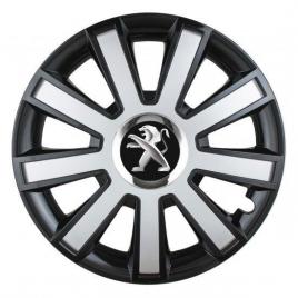 Set 4 capace roti silver/black cu inel cromat r14 pentru gama auto peugeot