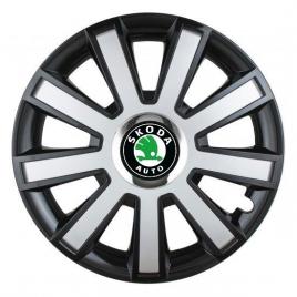 Set 4 capace roti silver/black cu inel cromat r14 pentru gama auto skoda