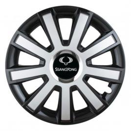 Set 4 capace roti silver/black cu inel cromat r14 pentru gama auto ssangyoung
