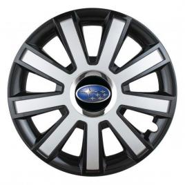 Set 4 capace roti silver/black cu inel cromat r14 pentru gama auto subaru