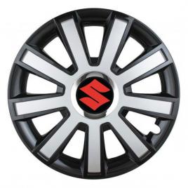 Set 4 capace roti silver/black cu inel cromat r14 pentru gama auto suzuki