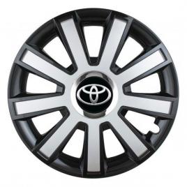 Set 4 capace roti silver/black cu inel cromat r14 pentru gama auto toyota