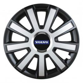 Set 4 capace roti silver/black cu inel cromat r14 pentru gama auto volvo