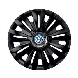 Set 4 capace roti negre cu inel cromat royal r15 pentru gama auto volkswagen