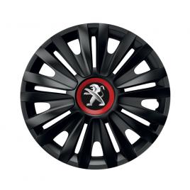 Set 4 capace roti negre cu inel rosu royal r16 pentru gama auto peugeot