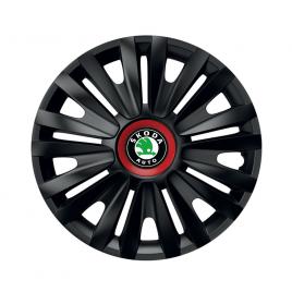 Set 4 capace roti negre cu inel rosu royal r16 pentru gama auto skoda