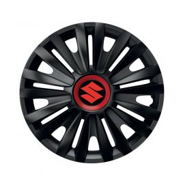 Set 4 capace roti negre cu inel rosu royal r16 pentru gama auto suzuki