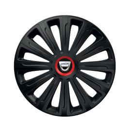 Set 4 capace roti negre cu inel rosu trend r15 pentru gama auto dacia