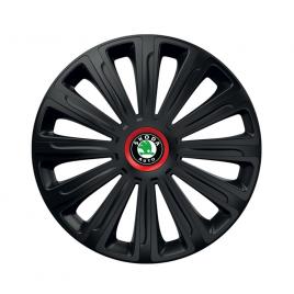 Set 4 capace roti negre cu inel rosu trend r15 pentru gama auto skoda