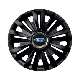 Set 4 capace roti negre cu inel cromat royal r15 pentru gama auto ford