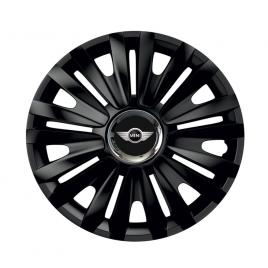 Set 4 capace roti negre cu inel cromat royal r15 pentru gama auto mini