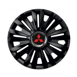 Set 4 capace roti negre cu inel cromat royal r15 pentru gama auto mitsubishi