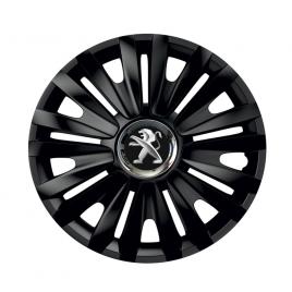 Set 4 capace roti negre cu inel cromat royal r15 pentru gama auto peugeot