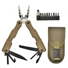 Cleste multifunctional ideallstore®, survival gear, otel inoxidabil, 16 functii, 24 cm, bej, husa inclusa