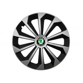 Set 4 capace roti fame gri-negru cu inel r15, pentru gama auto skoda