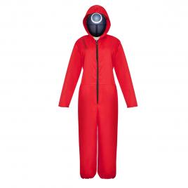 Costum pentru copii, jocul calamarului, cerc, marimea m, 110-120 cm, rosu, masca inclusa