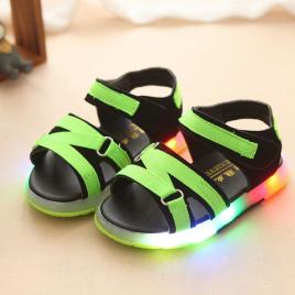 Sandale negre cu barete verde neon (marime disponibila: marimea 27)