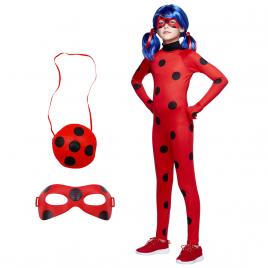 Costum copii ideallstore®, buburuza, tip combinezon, 5-7 ani, peruca si accesorii